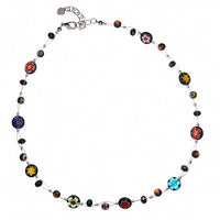Cargar imagen en el visor de la galería, Damen Kette Halskette Muranoglas Blume Scheibe Perlen Glasperlen schwarz bunt 42-48 cm nickelfrei
