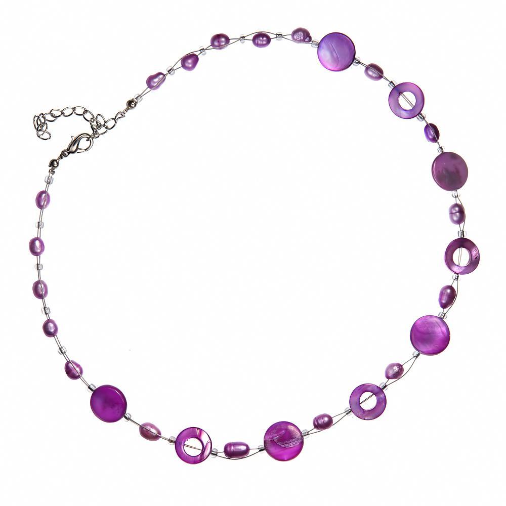 Halskette violett Perlmutt Muschel Perlen Scheiben Ringe
