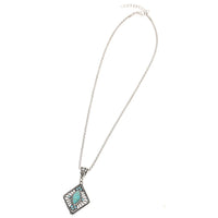 Cargar imagen en el visor de la galería, Brass Kette silbern Türkis Kristalle Stein Raute 44-48 cm Mandel

