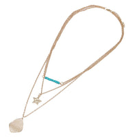 Load image into Gallery viewer, Brass Kette goldfarben dreiteilig Steine türkis Stern Blatt ca. 45cm
