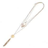 Load image into Gallery viewer, Brass Kette goldfarben dreiteilig Zirkonia Stein weiß Münz Anhänger Stein ca. 46cm Länge
