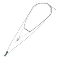 Cargar imagen en el visor de la galería, Brass Kette silberfarben dreiteilig Perlen Steine Kreuz mit Ring Zirkonia ca. 46cm Länge
