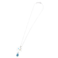 Cargar imagen en el visor de la galería, Brass Kette silberfarben Anhänger Ring Baum Vogel Blätter Stein blau ca. 46cm Länge
