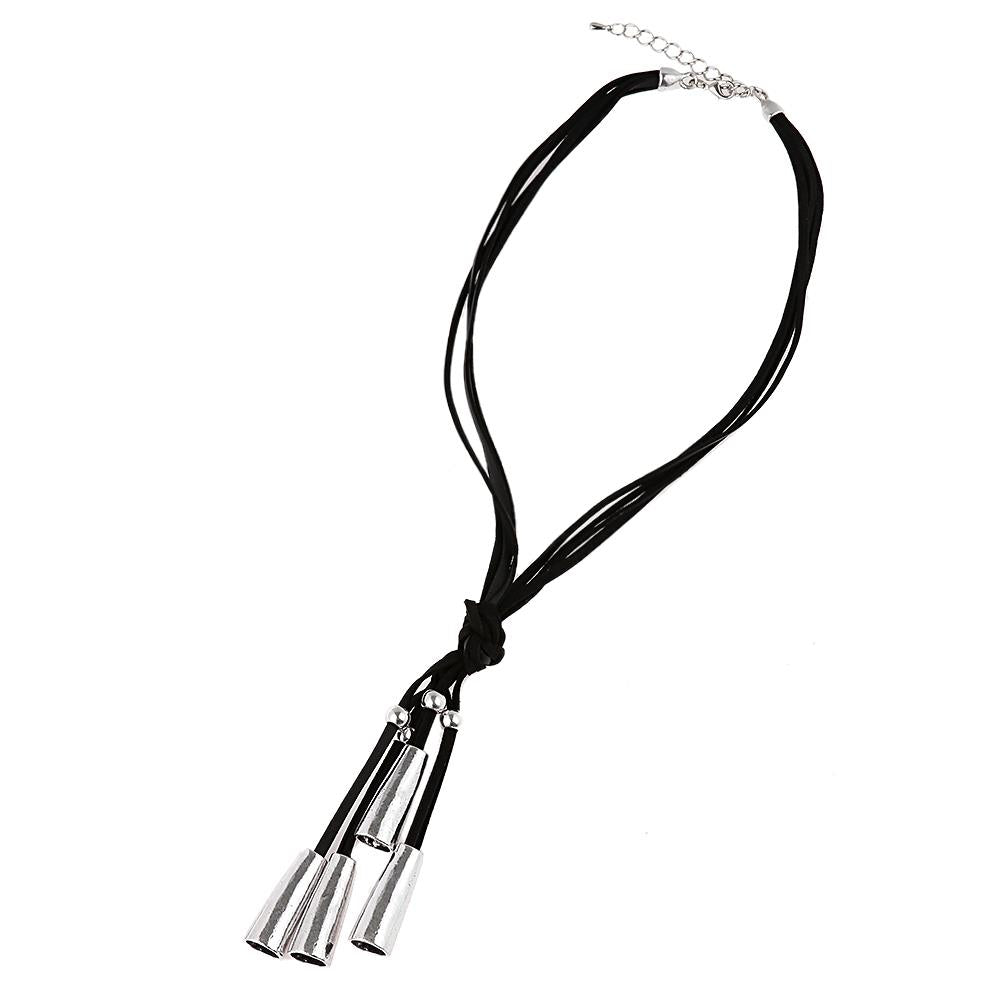 Lederbandkette schwarz Knoten Edelstahl Ringe Rohr Länge 53 cm