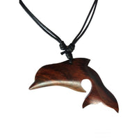 Cargar imagen en el visor de la galería, Kette springender Delfin dunkelbraun Sonoholz natürliche Maserung verstellbare Baumwollkette
