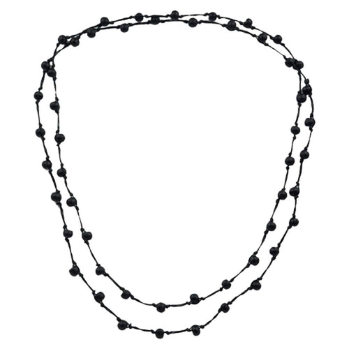Necklace, black, made of Sono wood and cotton, with beads, 120cm long