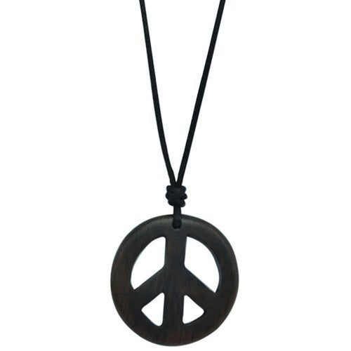 Necklace, brown, made of Sono wood, peace pendant, 3.3cm, adjustable cotton chain 