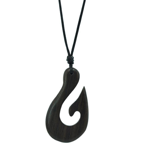 Wooden chain, Hei Matau fishing hook pendant, adjustable