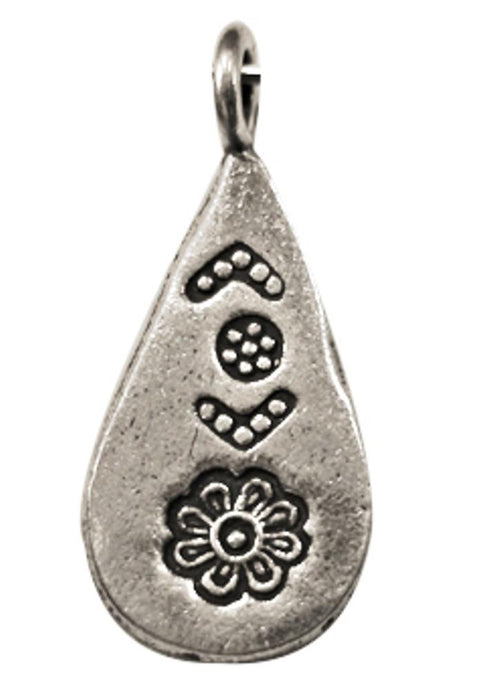 Drop Silver Pendant with Flower Pattern, Unisex Pendant, 925 Sterling Silver Chain