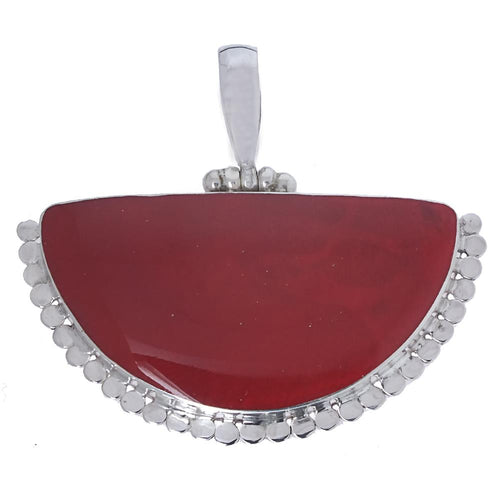 Coral pendant, silver pendant, coral pendant, 925 sterling silver, women's jewelry, semicircle, dots, border