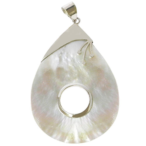 tropfenförmiger Perlmutt-Anhänger,Damenanhänger mit 925er Sterlingsilber verziert und Loch in der Mitte