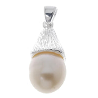 Load image into Gallery viewer, Hütchen Rillen Perlenanhänger 20 mm Silberanhänger 925er Sterling Silber Zuchtperle oval
