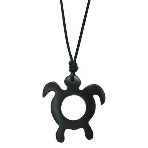 Black necklace Sono wooden turtle pendant 4x3.8cm adjustable
