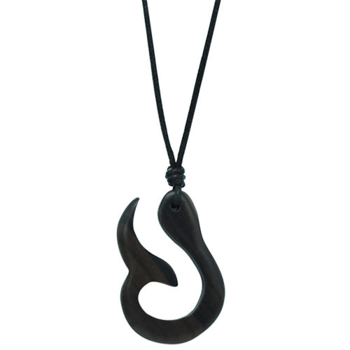 Brown Sono wooden fantasy hook Maori pendant necklace, 4.2x2.8cm, adjustable cotton chain