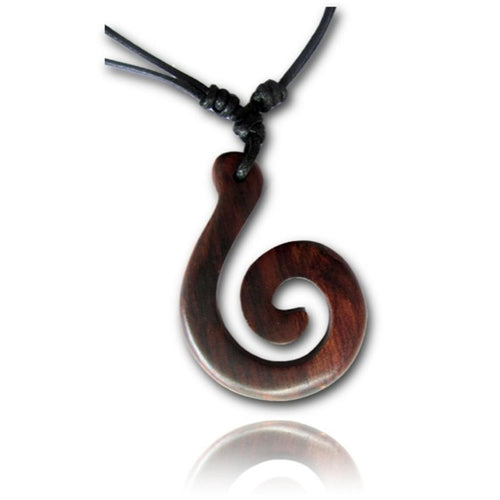 Brown Sono wooden necklace with spiral pendant, 4.7x3.2cm, adjustable
