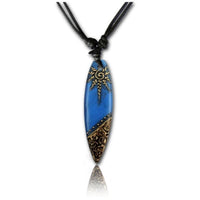 Load image into Gallery viewer, Surferkette Baumwolle Holz Surfbrett Blume Türkis handbemalt verstellbar Kette
