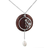 Load image into Gallery viewer, Brass Kette 47 cm Anhänger filigran Blumen Ranke 55 mm Perle Holz Scheibe Karabiner nickelfrei
