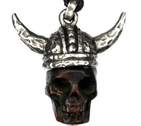 Load image into Gallery viewer, Kette Brass Baumwolle Holz Skull dunkel Anhänger Viking Wikinger Helm verstellbar
