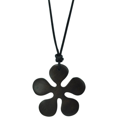 Brown Sono wooden flower pendant necklace, 4.4cm adjustable cotton chain