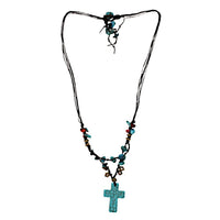 Load image into Gallery viewer, Halsketten Ethno Wachsfaden Steine Perlen Perlmutt Brass
