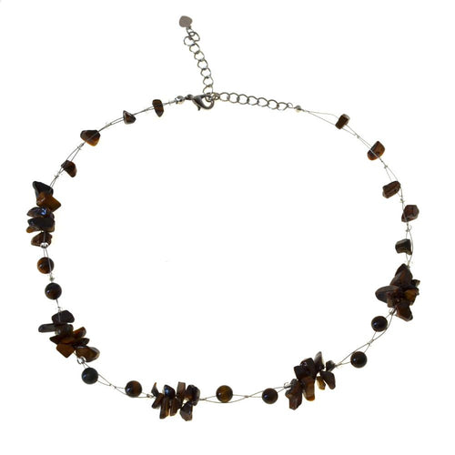 Necklace of beads, stones, chips, bundle, tiger's eye, brown