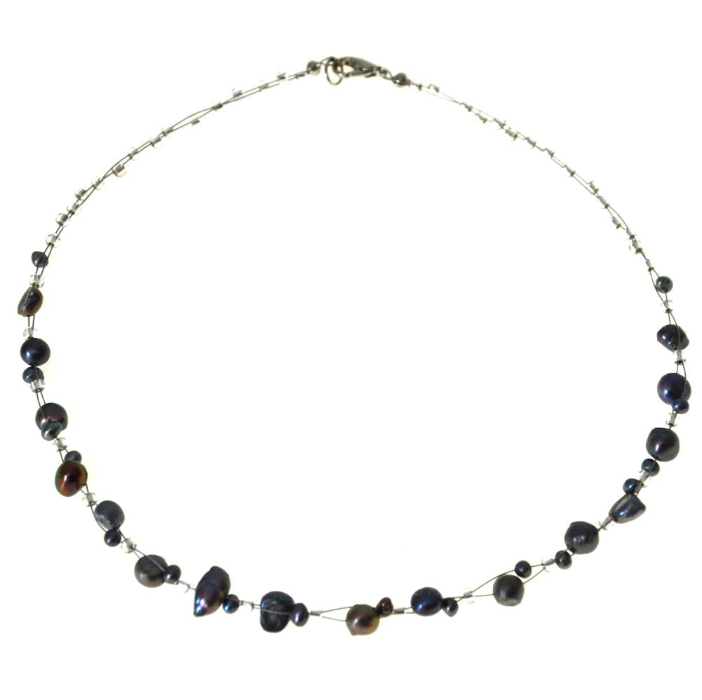 Perlen Halskette Glasperlen lila grau Karabiner 42,5cm