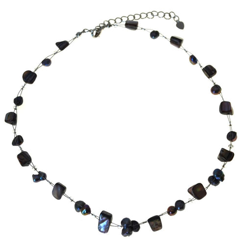 Pearl mother-of-pearl necklace, shell pieces, purple, brown, grey