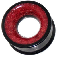 Load image into Gallery viewer, The Holztunnel Eisenholz Koralle is a hand-carved black and red tribal wood tunnel plug featuring an elegant koralle inlay inspired by the Eisenholz Tunnel.
