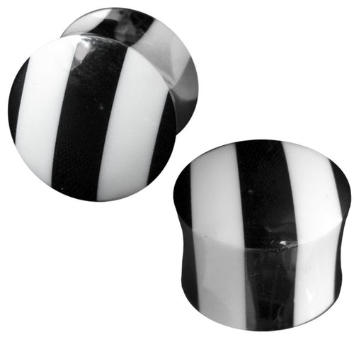 Tribal Plug weiß schwarz gestreift handgeschnitzt Bone Büffelhorn Organic Expander Tunnel Piercing