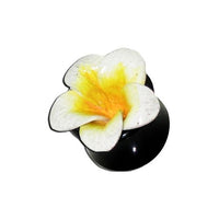 Load image into Gallery viewer, Holzplug Lederblume gelb weiß Eisenholz schwarz handgeschnitzt Tribal Holz Plug Tunnel Expander
