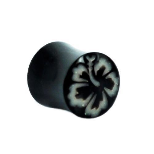 Horn Plug schwarz Bone Inlay Hawaii Blume Tribal Ohrhänger Plug Organic Piercing Expander Ohrstecker