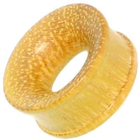 Load image into Gallery viewer, A close-up of the Tunnel ocker Jackfrucht Holz handgeschnitzt ribbed, a smooth, light brown wooden flesh tunnel with ribbed details and a slightly flared edge, displayed on a white background.
