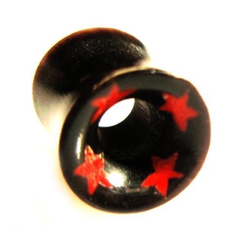 Tribal Horn Tunnel schwarz Horntunnel rote Sterne Organic Tribal Expander Piercing Ohrstecker Plugs