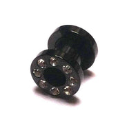 Load image into Gallery viewer, Metall Tunnel Chirurgenstahl Strass Kristall Inlay Unisex Schmuck Plug Glitzerstein schwarz Expander
