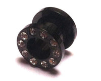 Load image into Gallery viewer, Metall Tunnel Chirurgenstahl Strass Kristall Inlay Unisex Schmuck Plug Glitzerstein schwarz Expander
