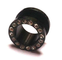 Load image into Gallery viewer, Metall Tunnel Chirurgenstahl Strass Kristall Inlay Unisex Schmuck Plug Glitzerstein schwarz Expander
