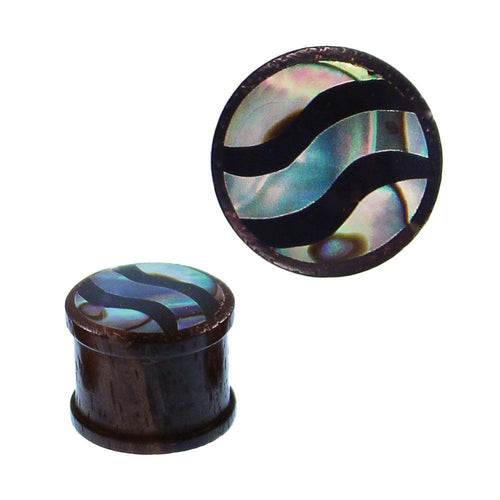 Wood Plug Sonoholz Resin Paua Abalone Waves Iridescent Tunnel Tribal Expander