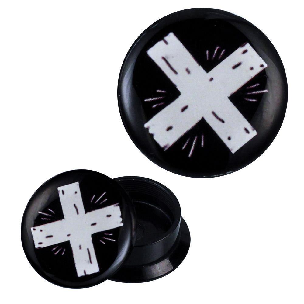 Schraub Plug Acryl weißes Kreuz Strahlen Piercing Ohrschmuck