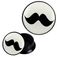 Load image into Gallery viewer, Schraub Plug Acryl schwarz weiß Schnurrbart Piercing Ohrschmuck
