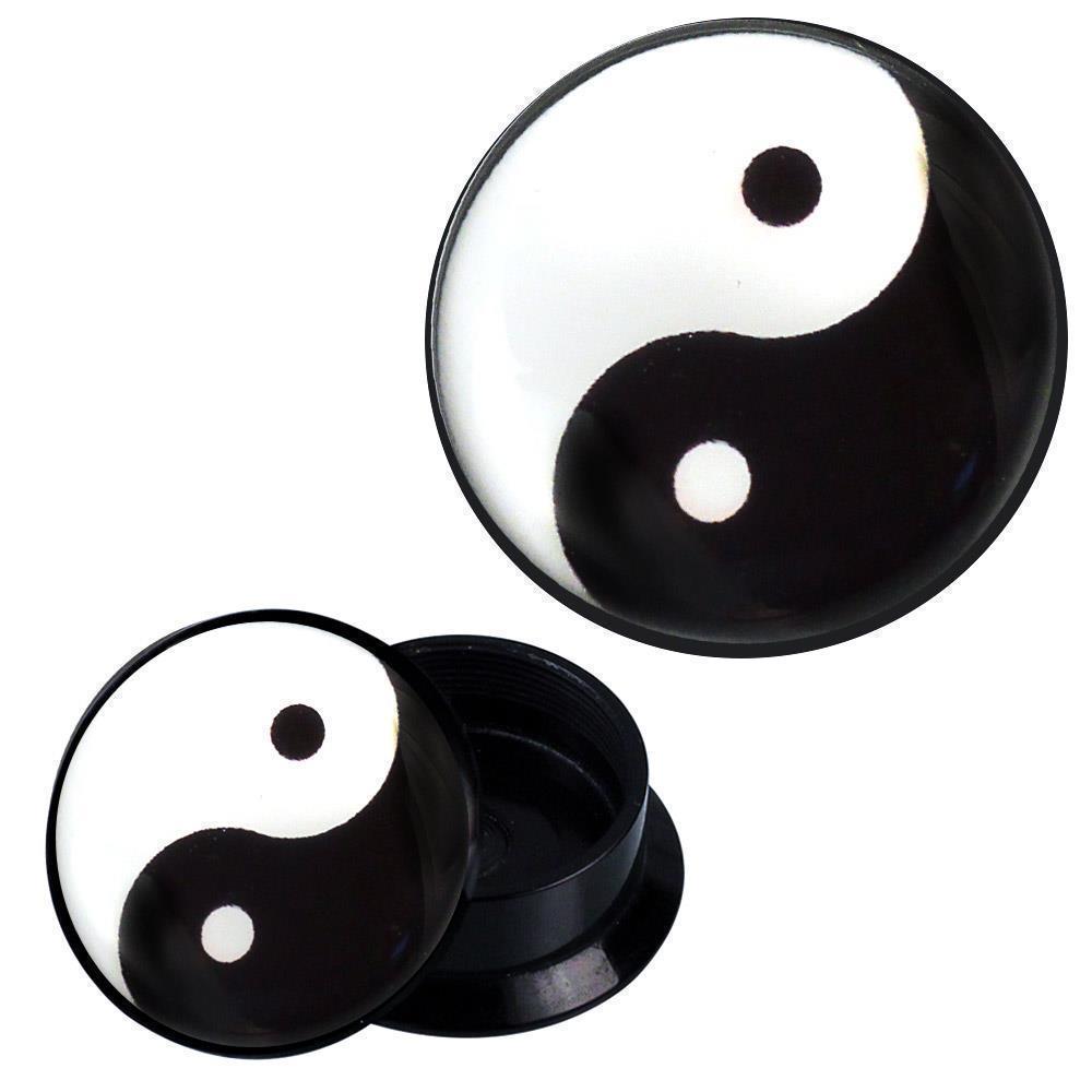 Schraub Plug Acryl schwarz weiß Yin Yang Piercing Ohrschmuck