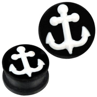 Cargar imagen en el visor de la galería, Silikon Plug weich schwarz weiß Anker hoch Piercing Ohrschmuck
