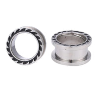 Load image into Gallery viewer, Tunnel Plug Chirurgenstahl dünn silbern Zacken Rand Oberfläche
