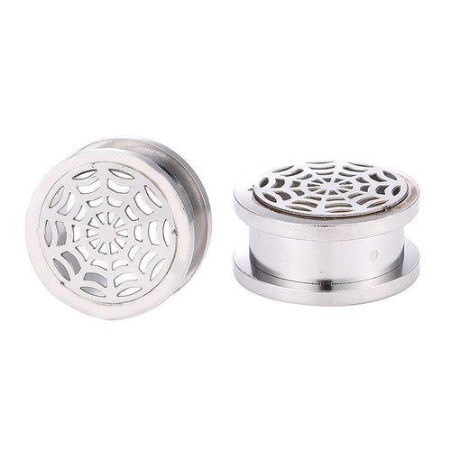 Edelstahl Flesh Tunnel ribbed Steel Plug Spinnennetz silber Schraubplug Netz