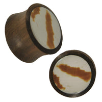 Load image into Gallery viewer, Organic Sonoholz Plug Weiß Gelb Muschel Inlay braun Flecken Muster Tribal

