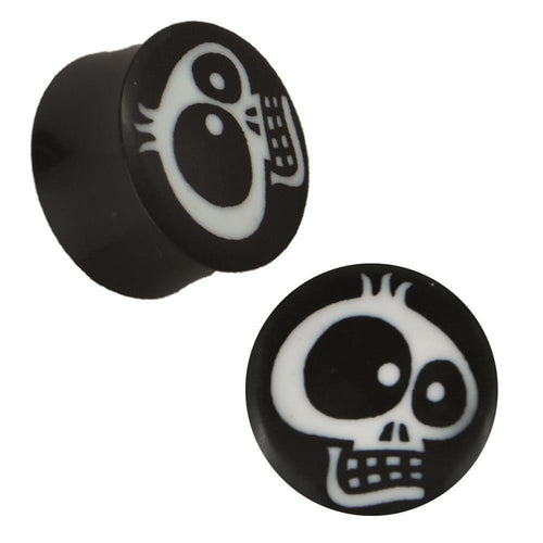 Plug Horn weiße Gravur schwarz Comic Totenkopf drei Haare Piercing