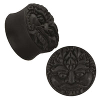 Load image into Gallery viewer, Plug Holz schwarz Stammes Maske Schnurrbart handgeschnitzt Tribal Piercing
