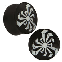 Load image into Gallery viewer, Plug Horn weiße Gravur schwarz Säulen Windrad Piercing Tribal
