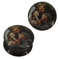Load image into Gallery viewer, Schraub Plug Acryl Engel Paar nackt pustend Piercing schwarz
