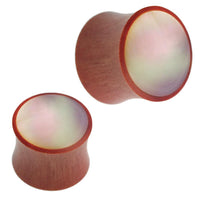 Load image into Gallery viewer, Holz Plug Perlmutt Sawoholz rotbraun weiß schillernd Inlay Muschel
