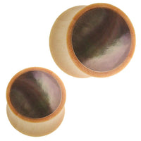 Load image into Gallery viewer, Holz Plug Black Shell Krokodilholz hell Inlay Perlmutt Muschel
